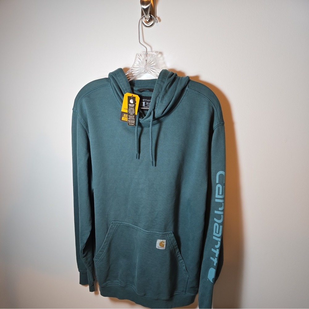 Carhartt Fleece‎ Pullover Hoodie Green Men's M Relaxed Fit Hooded Logo Pocket